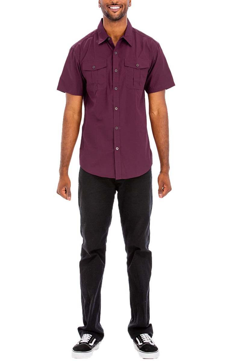 TWO POCKET BUTTON DOWN SHIRT (BURGUNDY)