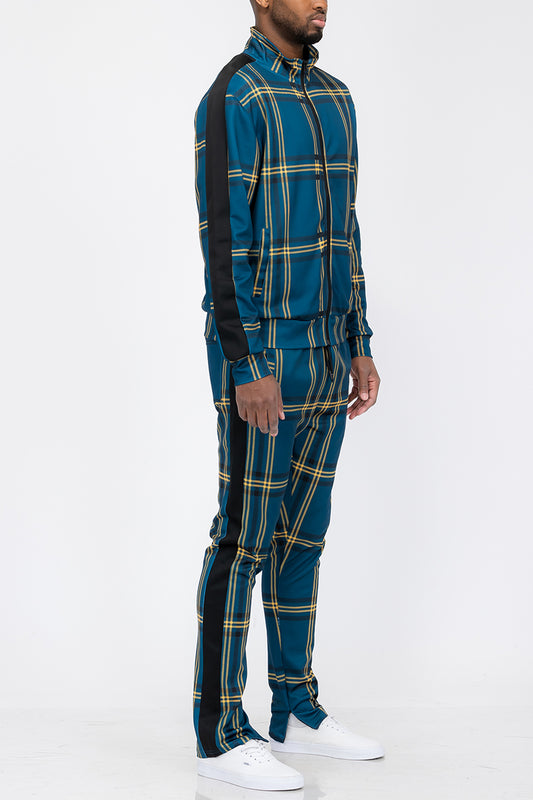 Plaid Track Jacket and Pant Set