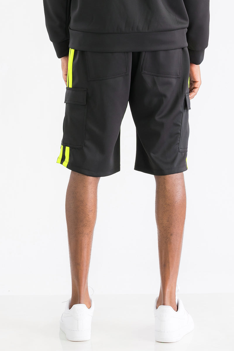 TWO STRIPE CARGO POCKET TRACK SHORTS