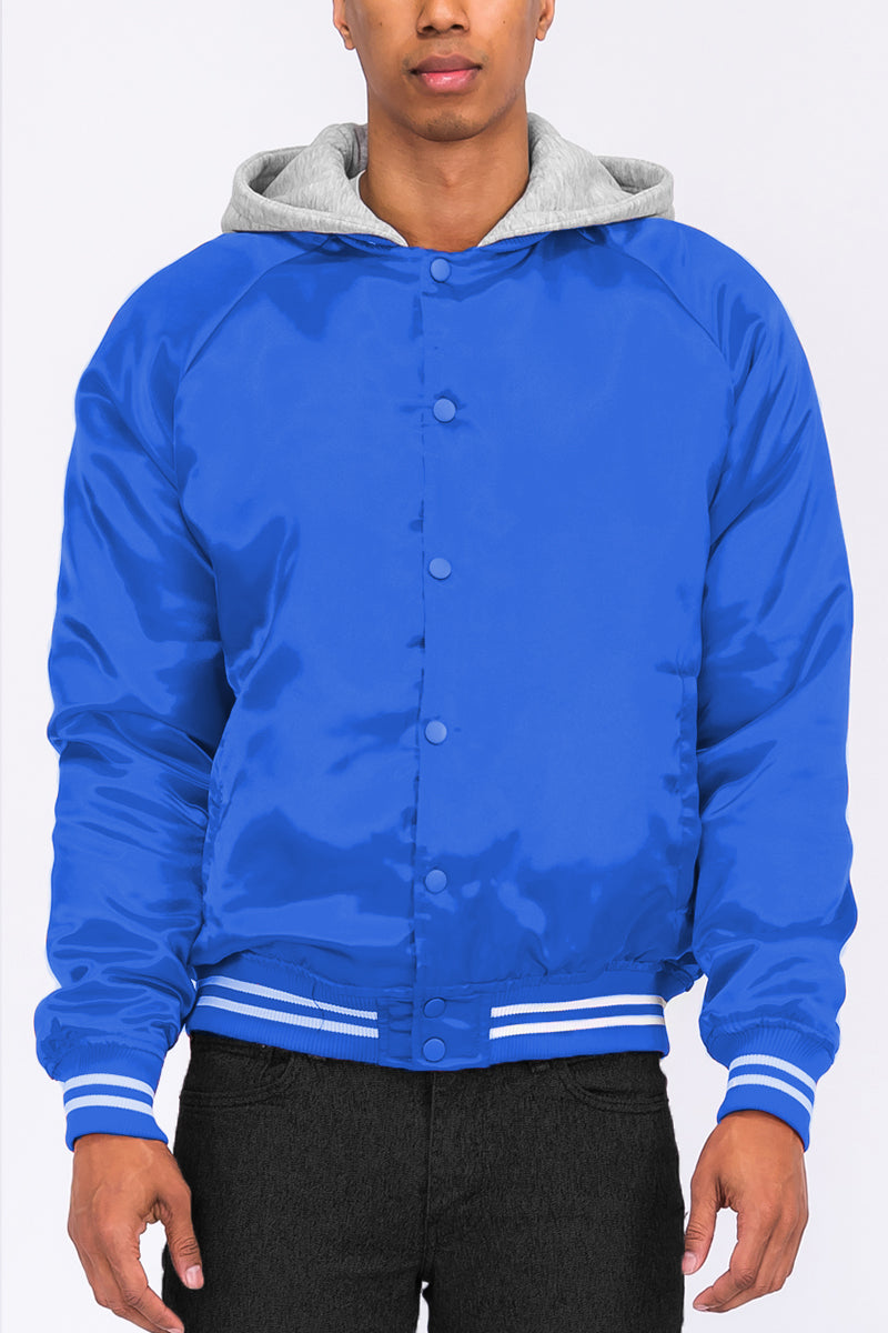 Satin Hooded Varsity Jacket