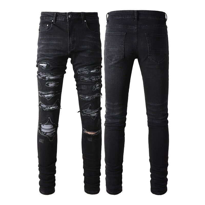 Men's Stretchy Slim Fit Hole Patch Jeans